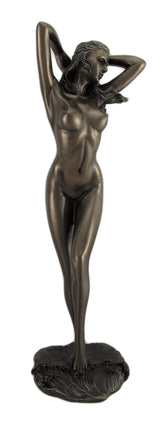 Bronzed Finish Nude Female with Hands in Hair Statue Sculpture Erotic Art